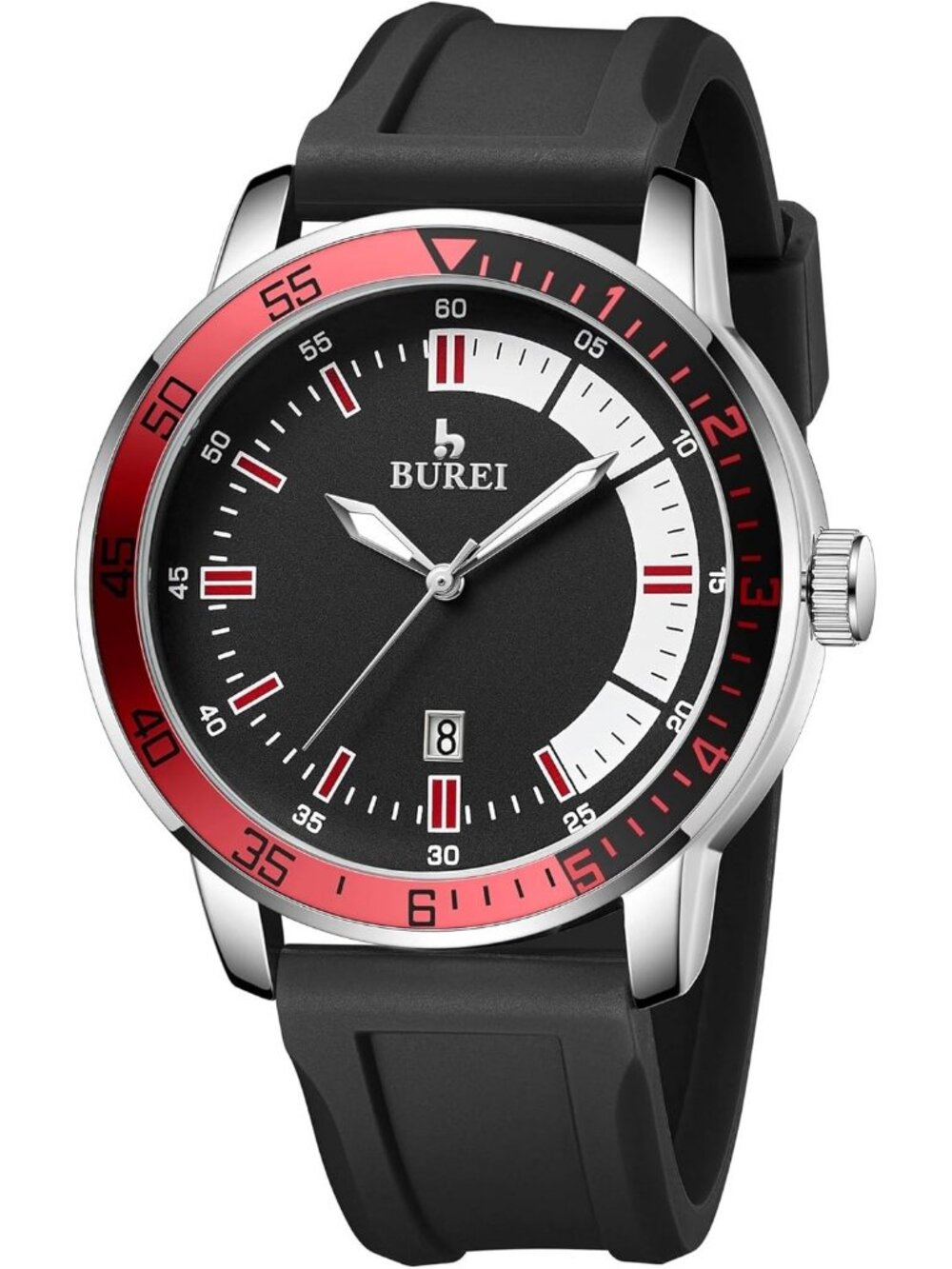 Men's Black Red Analog Quartz Silicone Waterproof Geometric Design Classic Watch